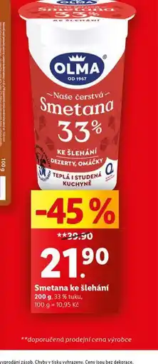 Lidl Smetana ke šlehání nabídka