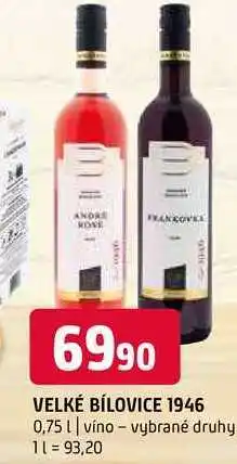 Terno Velké bílovice 1946 0,75l víno vybrané druhy nabídka