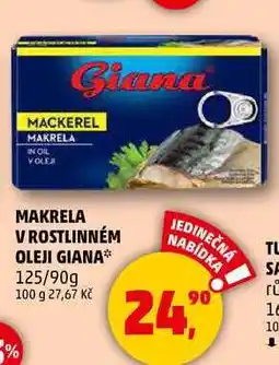 Penny Market MAKRELA V ROSTLINNÉM OLEJI GIANA, 125/90g nabídka