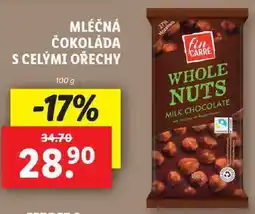Lidl MLÉČNÁ ČOKOLÁDA S CELÝMI OŘECHY, 100 g nabídka