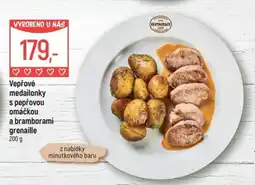 Globus Vepřové medailonky s pepřovou omáčkou a bramborami grenaille nabídka
