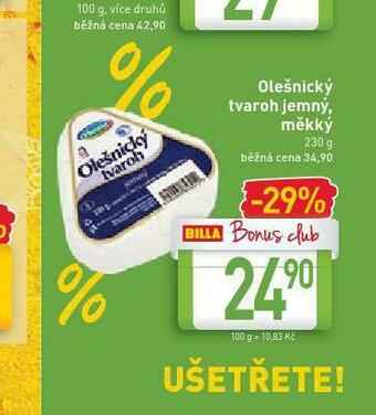 Billa Olešnický tvaroh jemný, měkký nabídka