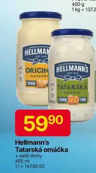 Hruška Hellmann's majonéza, tatarská omáčka 405ml, vybrané druhy nabídka