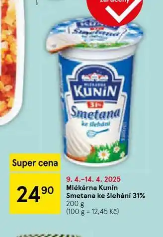 Tesco Kunín smetana ke šlehání 31% nabídka