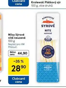 Tesco Milsy sýrové nitě uzené nabídka