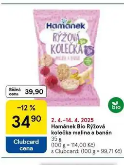 Tesco Hamánek bio rýžová kolečka malina a banán nabídka