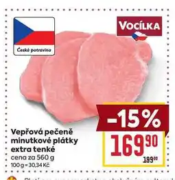 Billa Vepřová pečeně minutkové plátky extra tenké cena za 560 g nabídka