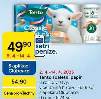 Tesco Tento Toaletní papír, 8 rolí, 3 vrstvy nabídka
