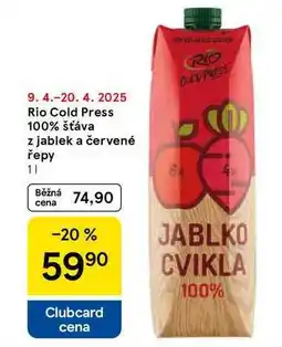 Tesco Rio Cold Press 100% šťáva z jablek a červené řepy, 1 l nabídka
