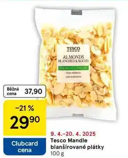 Tesco Tesco Mandle blanšírované plátky, 100 g nabídka