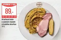 Globus Hrachová kaše s uzeným masem a kyselou okurkou nabídka