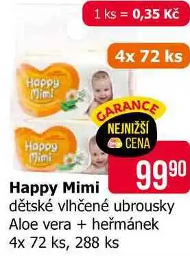 Teta Happy Mimi dětské vlhčené ubrousky Aloe vera + heřmánek 4x 72 ks nabídka