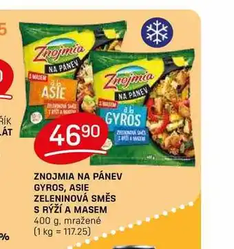 Flop ZNOJMIA NA PÁNEV GYROS, ASIE ZELENINOVÁ SMĚS S RÝŽÍ A MASEM 400 g, mražené nabídka