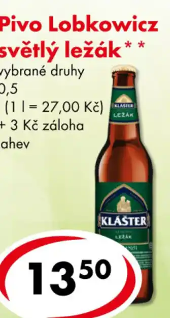 CBA Pivo Lobkowicz světlý ležák nabídka