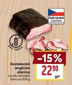 Billa Kostelecká anglická slanina z pultu lahůdek cena za 100 g nabídka