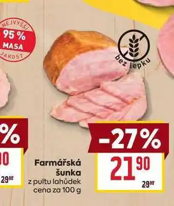 Billa Farmářská šunka z pultu lahůdek cena za 100 g nabídka