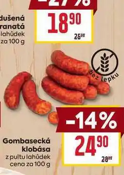 Billa Gombasecká klobása z pultu lahůdek cena za 100 g nabídka