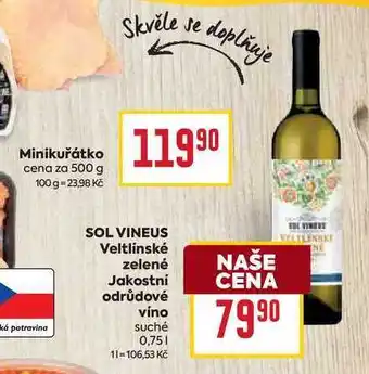 Billa SOL VINEUS Veltlínské zelené Jakostní odrůdové víno suché 0,75l nabídka