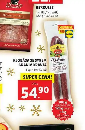 Lidl Klobása se sýrem nabídka