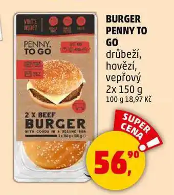 Penny Market BURGER PENNY TO GO drůbeží, hovězí, vepřový, 2x 150 g nabídka