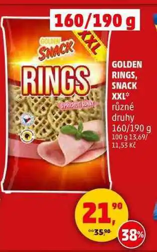 Penny Market GOLDEN RINGS, SNACK XXL různé druhy, 160/190 g nabídka