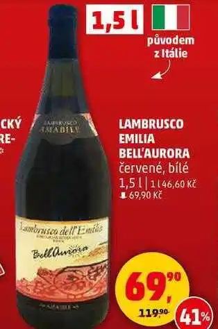 Penny Market LAMBRUSCO EMILIA BELL'AURORA červené, 1,5 L nabídka