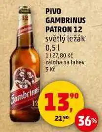 Penny Market GAMBRINUS PATRON 12 světlý ležák, 0,5 l nabídka
