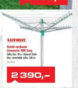 Uni Hobby Sušák venkovní linomatic 400 easy délka šňůr: 40 m | materiál: hlinik max. nastavitelná výška: 168 cm 351067 nabídka