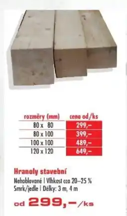 Uni Hobby Hranoly stavební Nehoblované | Vlhkost cca 20-25% Smrk/jedle | Délky: 3 m, 4 m nabídka
