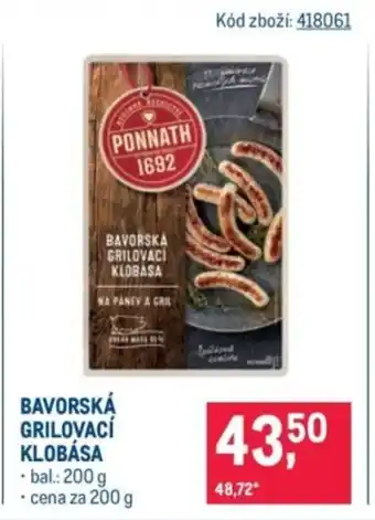 Makro Bavorská Grilovací klobása nabídka