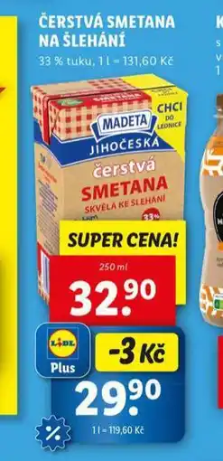 Lidl Čerstvá smetana na šlehání nabídka