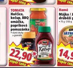 Norma Tomata hořčice, kečup, bbq omáčka, papriková pomazánka nabídka