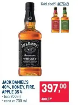Makro JACK DANIEL'S 40%, Honey, fire, apple 35% nabídka