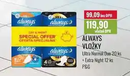 Ratio ALWAYS VLOŽKY Ultra Normal Duo 20 ks + Extra Night 12 ks nabídka