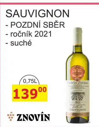 BENE Nápoje ZNOVÍN 0,75L SAUVIGNON POZDNÍ SBĚR nabídka