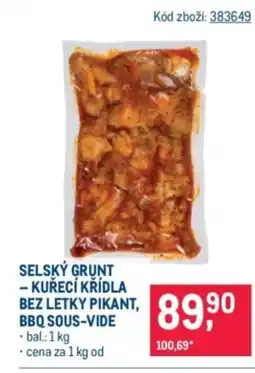 Makro Selský grunt - kuřecí křídla bez letky pikant, bbq sous-vide nabídka