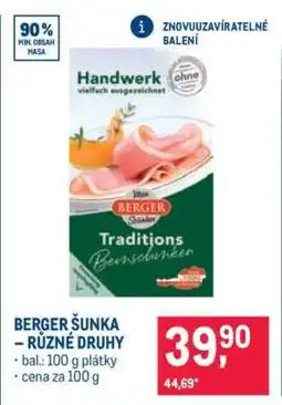 Makro Berger šunka – různé druhy nabídka