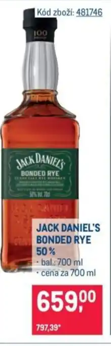 Makro Jack daniel's bonded rye 50% nabídka