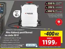 Lidl PARKSIDE PERFORMANCE Aku tlakový postřikovač na záda 20 V nabídka