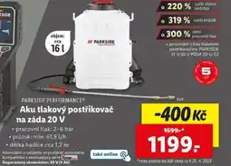 Lidl PARKSIDE PERFORMANCE Aku tlakový postřikovač na záda 20 V nabídka