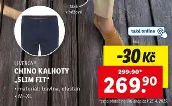 Lidl LIVERGY CHINO KALHOTY „SLIM FIT“ nabídka