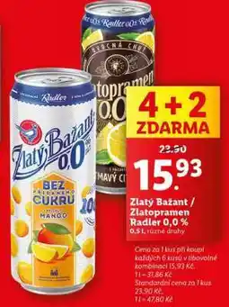 Lidl Zlatý Bažant / Zlatopramen Radler 0,0 % nabídka