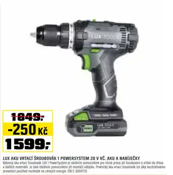 OBI LUX aku vrtací šroubovák 1 powersystem 20 v vč. aku a nabíječky nabídka