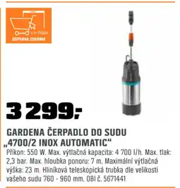 OBI Gardena čerpadlo do sudu ,,4700/2 inox automatic" nabídka