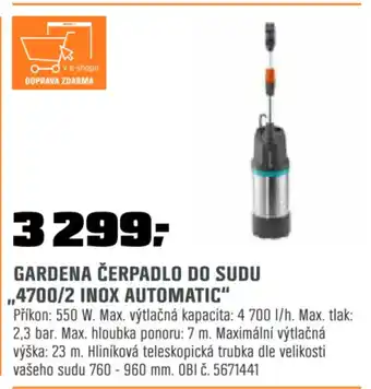 OBI Gardena čerpadlo do sudu ,,4700/2 inox automatic" nabídka