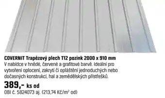 OBI Covernit trapézový plech t12 pozink 2000 x 910 mm nabídka
