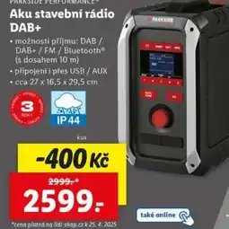 Lidl Parkside Performance Aku stavební rádio DAB+ nabídka