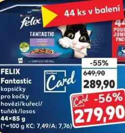 Kaufland FELIX Fantastic kapsičky pro kočky hovězí/kuřecí/ tuňák/losos nabídka