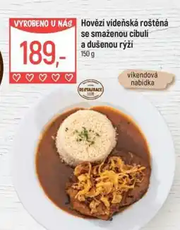 Globus Hovězí vídeňská roštěná se smaženou cibulí a dušenou rýží nabídka