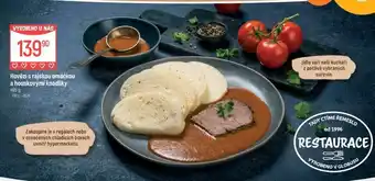 Globus Hovězí s rajskou omáčkou a houskovými knedlíky nabídka